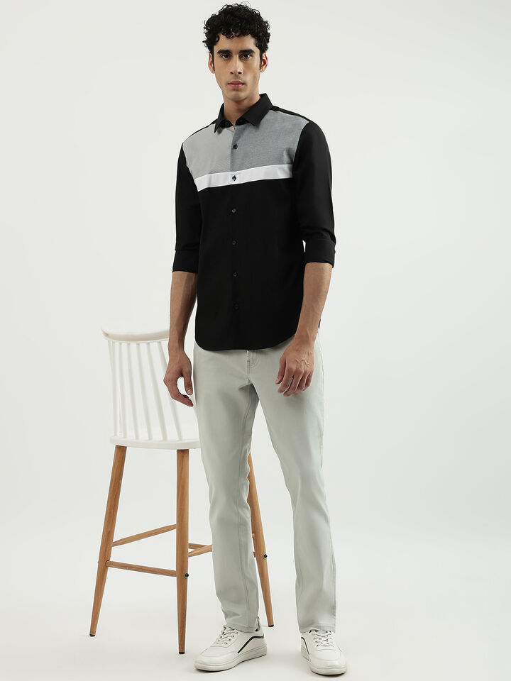 F/S POPLIN STR STRIPE PANEL BLOCK SHIRT image number 5